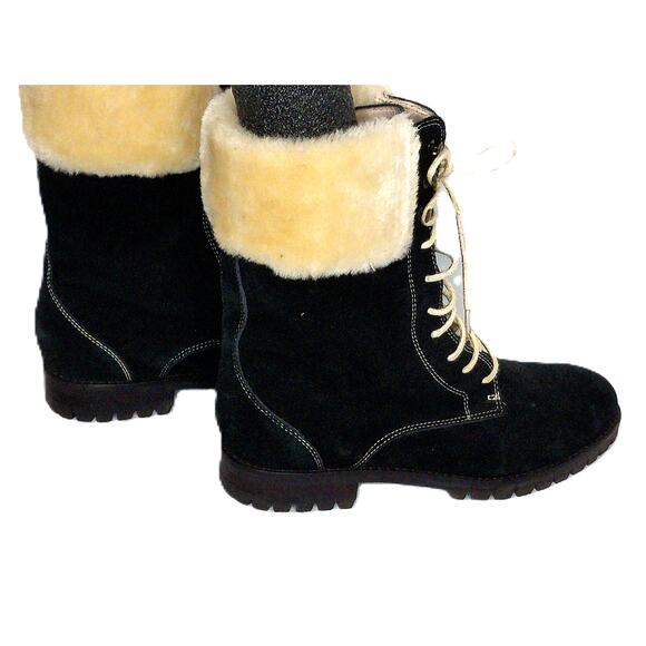 Cole Haan NikeAir Suede Faux Fur Waterproof Combat Lace Black Boot Size 9 - Picture 1 of 11